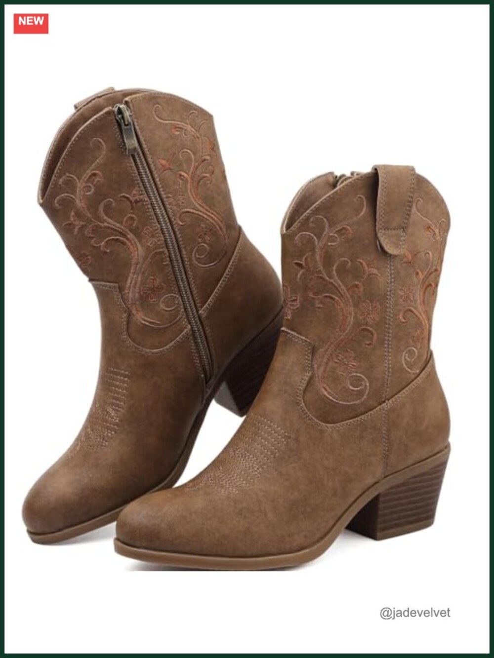 Women's Cowboy Boots Short Shaft Side Zip Floral Embroidered Faux Leather Ankle